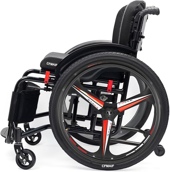 Lightweight Sports Wheelchair for Adults, Portable Folding Aluminum Transport Wheel Chair, Self-Propelled Compact Trolley(Size:42cm/16.5 seat,Color:Sports)