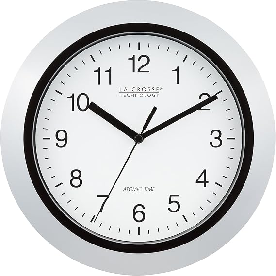 La Crosse Technology WT-3102S Atomic Analog Wall Clock, 10", Silver