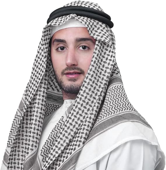 PENINSULA LOVE Men Arab Shemagh keffiyeh Scarf Muslim Turban Middle East Desert Hijab Head Wrap Shemagh with Aqel Rope 54x54