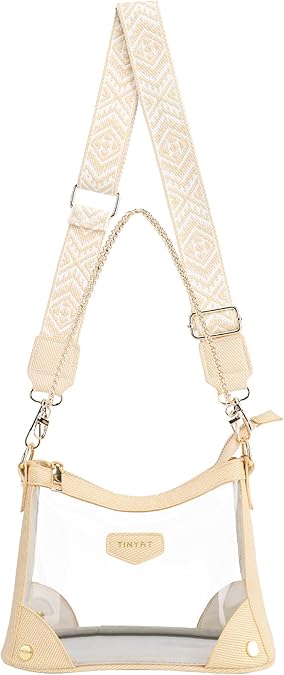 TINYAT Clear Crossbody Bag Stadium Events Clear Purse for Women with Adjustable Wide Strap Transparent Shoulder Bag for Sport