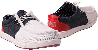 SKONI Womens Spikeless | Slip On | Lightweight | Golf Shoe WhiteRedBlue