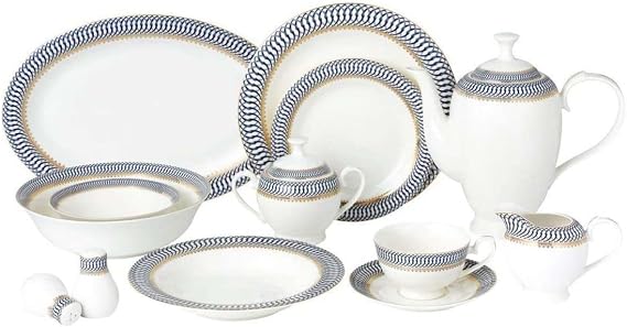 57Piece Dinnerware Set-Bone China Service For 8 People-Sapphire