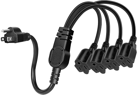 1625W Power Cord Splitter 3 Prong Outlet Extender Cable for Outdoor Indoor