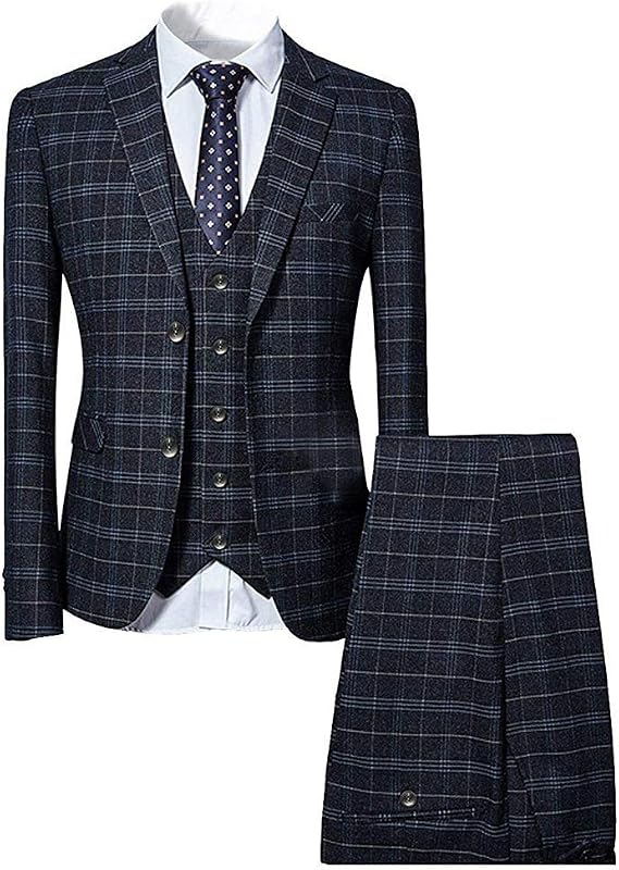 Cloudstyle Mens 3 Piece Slim fit Checked Suit Single Breasted Vintage Suits | Coordinated blazer vest pants set supports receptions photos graduations parties ceremonies dressy events without fit claims