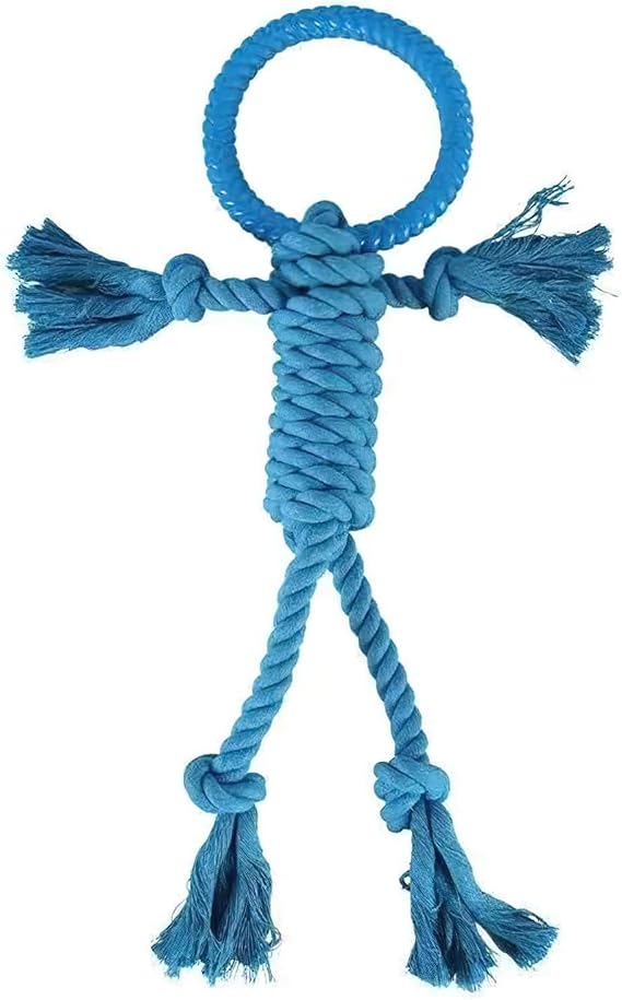 Rope Chew Toy with Ring for Aggressive Chewer, Durable Hand-Knotted Rope for Tug-of-War, Teeth Cleaning & Training for Dogs and Puppies (Blue)