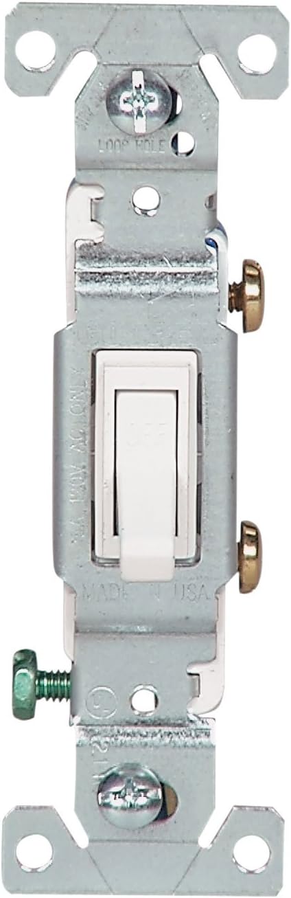 EATON Wiring 1301-7W-SP-L 15-Amp, 120-Volt Standard Grade Single Pole Framed Toggle AC Quiet Switch, White