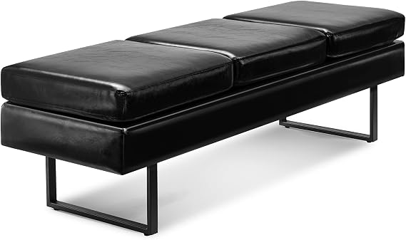 OmySalon Waiting Room Bench for Salon, 59.5'' Reception Bench Office Chair Seating,Faux Leather Guest Lobby Furniture Conference Room Chair for Beauty Barber Barbershop,Black