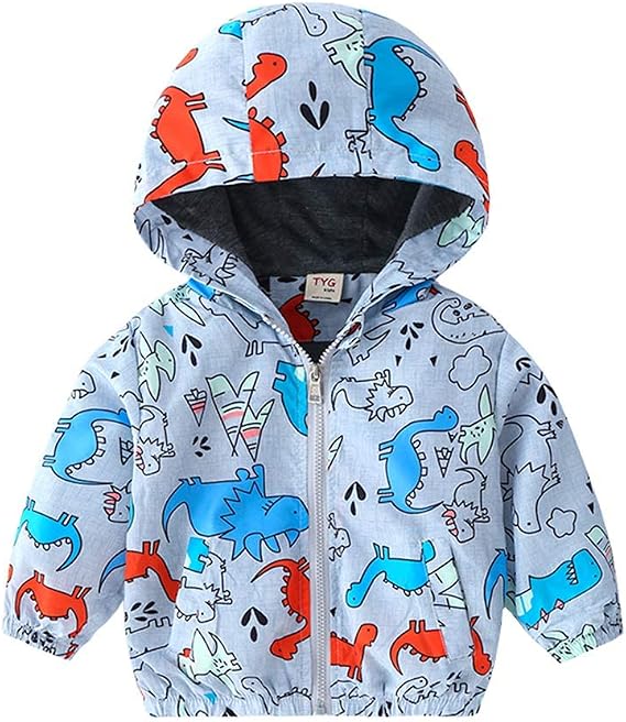 Baby Toddler Boys Windbreaker Jacket Dinosaur Car Hooded Jacket Coat Hooded Top Spring Fall Kids Outwear 1-6 Years