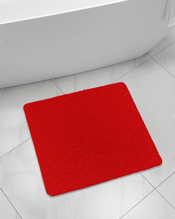 Shower Mat Non Slip Bathtub Mat Solid Color Christmas Red Bath Mat Soft Loofah Shower Mats for Shower Tub Bathroom Quick Drying Foot Mat, 24x24 Inch