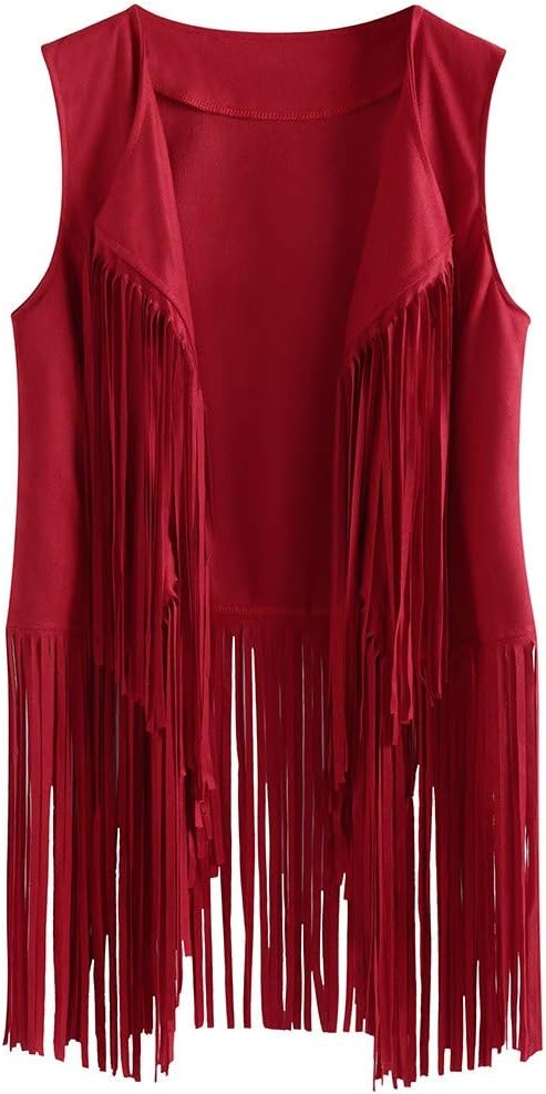 Womens Retro Western Fringe Vest Tops Classic Suede Leather 70s Cowboy Shirt Sleeveless Tassels Cardigan Jackets
