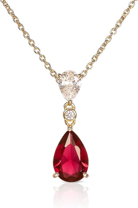 Diamond Treats Women's 925 Sterling Silver Teardrop Pendant Necklace with White Green Blue or Red Cubic Zirconia Silver Necklace with Teardrop Pendant