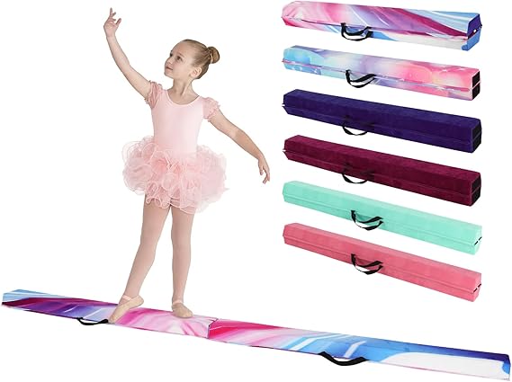 FAHKNS 8FT Balance Beam for Kids 3-12,Foldable Floor Gymnastics Beam,Suede Cover,Non Slip Base with Carry Bag