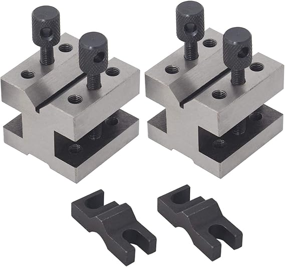 findmall V Blocks with Clamp Set Hardened Steel 90 Degree Angle Accuracy V Block Set 1-3/8 x 1-3/8 x 1-3/16 Multi-use Gauge Gage Machinist Tool with Wooden Case