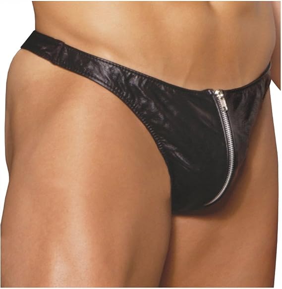 Hotspot Men's Zipper Front Leather Thong, One Size, Black