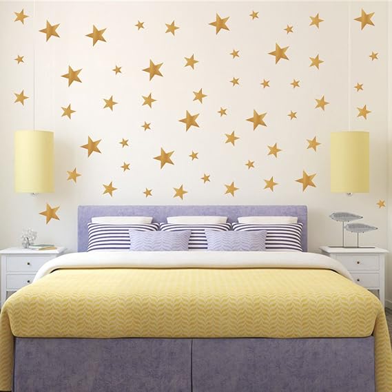 117Pcs Gold Stars Wall Decal Stars Pattern DIY Wall Stickers for Kids Rooms Home Decor