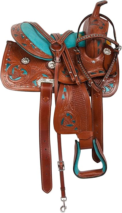 Pony & Adult Classic Quality Handmade Premium Leather Comfort Western Barrel Racing Trail Equestrian Horse Saddle Tack, Size 10" - 18" inches Seat Available