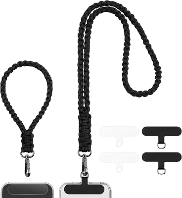 OUTXE Paracord Phone Lanyard, Heavy Duty NeckWrist Cell Phone Strap with 4 Phone Patches for Keys, ID Badges, Anti Theft Chain for Outdoor Activities