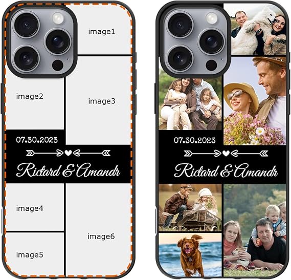 Custom Case for iPhone 16 Pro Max Photos Collage Personalized Customized Customizable MultiImage Text Picture Name Design Shockproof Protective Black Soft Phone Cover Shell