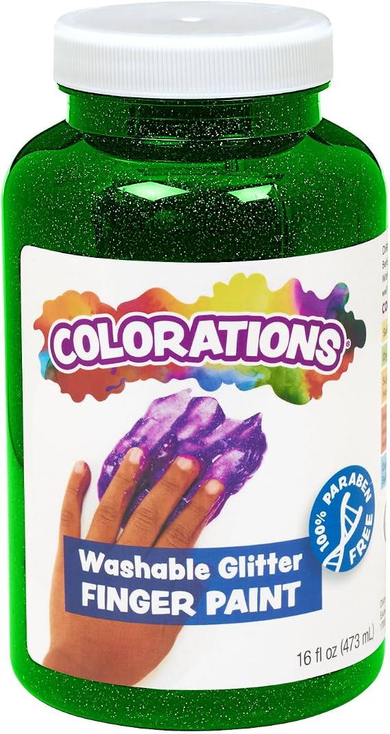 Colorations Paraben-Free Washable Glitter Finger Paint, Green, 16 oz | 12 Months+, Non-Toxic & Made in the USA