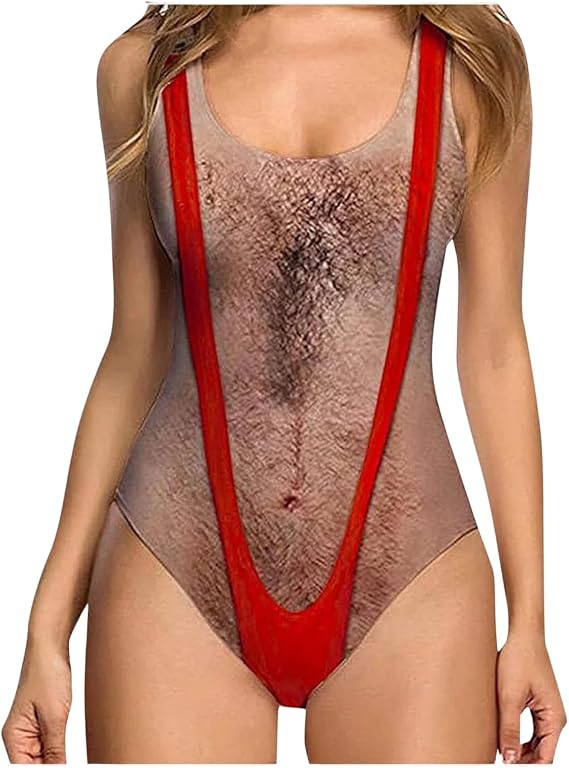 One Piece Swimsuit for Women Funny Novelty Hairy Body Chest 3D Prints Bathing Suit Swimming Beach Outfits