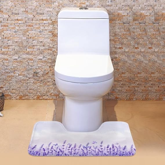 Lavender Print Toilet Mat U Shaped Non-Slip Bathroom Floor Rug Universal Contour Bathroom Rugs for Toilet, Carpet Runner for Tub, Shower, and Floor