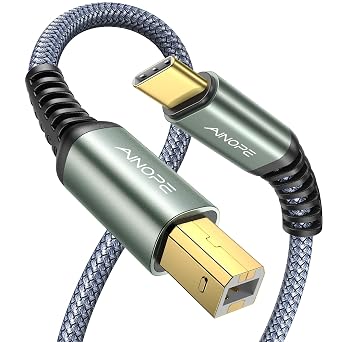 AINOPE Printer Cable,Nylon Braided USB 2.0 Printer Cord to Computer,Type CGrey6.6FT