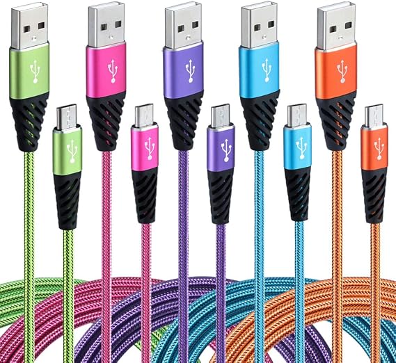 Boenoea Fast Phone Charger Android 10ft 5-Pack Long Micro USB Cable Braided Compatible with Samsung Galaxy J3 J7 S6 S7 Edge Note 4 5 LG BlackBerry Motorola Xbox PS4 Kindle