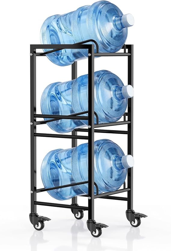 5 Gallon Water Jug Holder with 4 Locking Casters, 3-Tiers Water Jug Stand