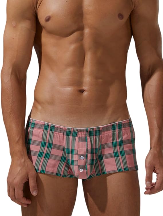 Seobean Low Rise Men's Boxer Shorts, Sexy Trunks, Sports, Breathable, Chekered Stretch Boxer Briefs, Underwear