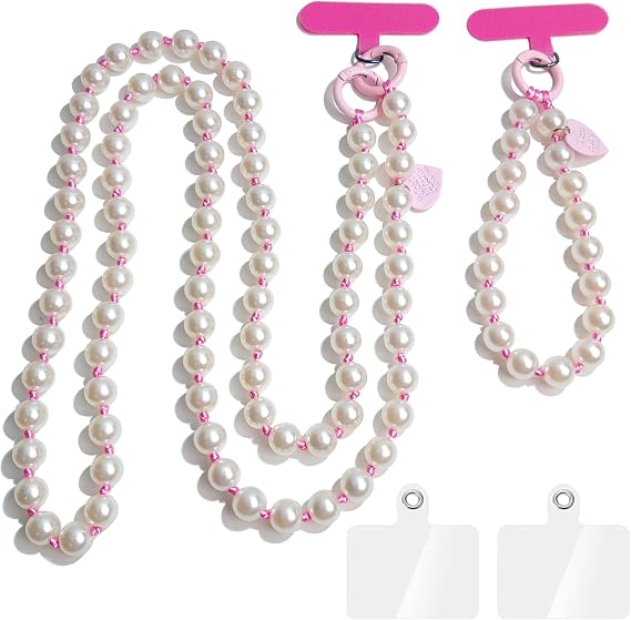 cioatu Cute Cell Phone Lanyard Phone Wrist Straps Pink Rope Pearl Crossbody Phone Lanyards Phone Neck Strap