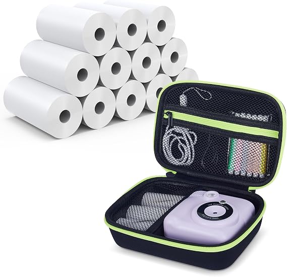 A Set of 12 Rolls Instant Print Paper for Kids Instant Camera and A Black Camera Case