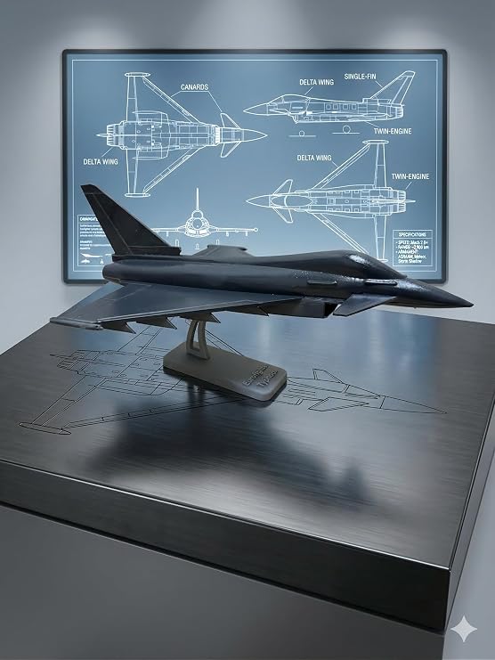 Eurofighter Typhoon Savaş Uçağı Modeli 3D Baskı | Standlı Dekoratif Uçak Maketi | Koleksiyonluk Jet Figürü | Ofis Masaüstü Hediye