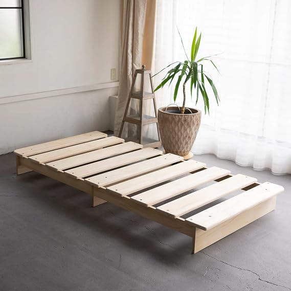 EMOOR Wood Slatted Low Platform Bed Frame KAN SUNOKO Twin for Japanese Futon Mattress Solid Pine (Unpainted), Floor Sleep Tatami Mat