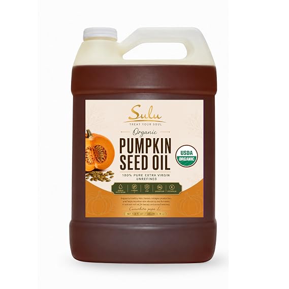 Organic Pumpkin Seed Oil, 100% Pure Cold Pressed Virgin Unrefined, Food Grade Extra Virgin, Rich in Omega Fatty Acids, For Cooking, Salads & Skin Care (1 Gallon)