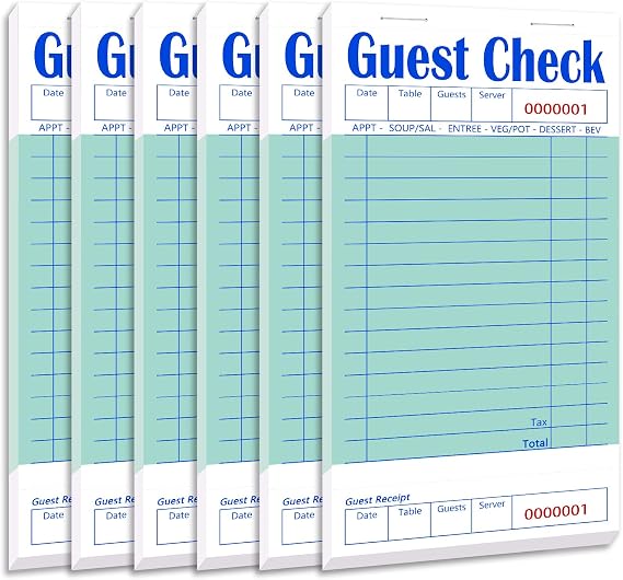 Guest Check Books 6 Pack, Guest Checks for Servers, Server Note Pads, Waitress Accessories Writing Pad, Thick Server Paper with Guest Receipts, Restaurant Supplies Order Pad Total 300 Sheets
