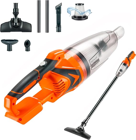 Nichilas Cordless Vacuum Cleaner Handheld Stick Vacuum Cleaner 10kPa Powerful Suction 4 Different Heads for Home Pets Floor Car, Compatible with DEWALT 20V MAX Batteries (NO Battery)