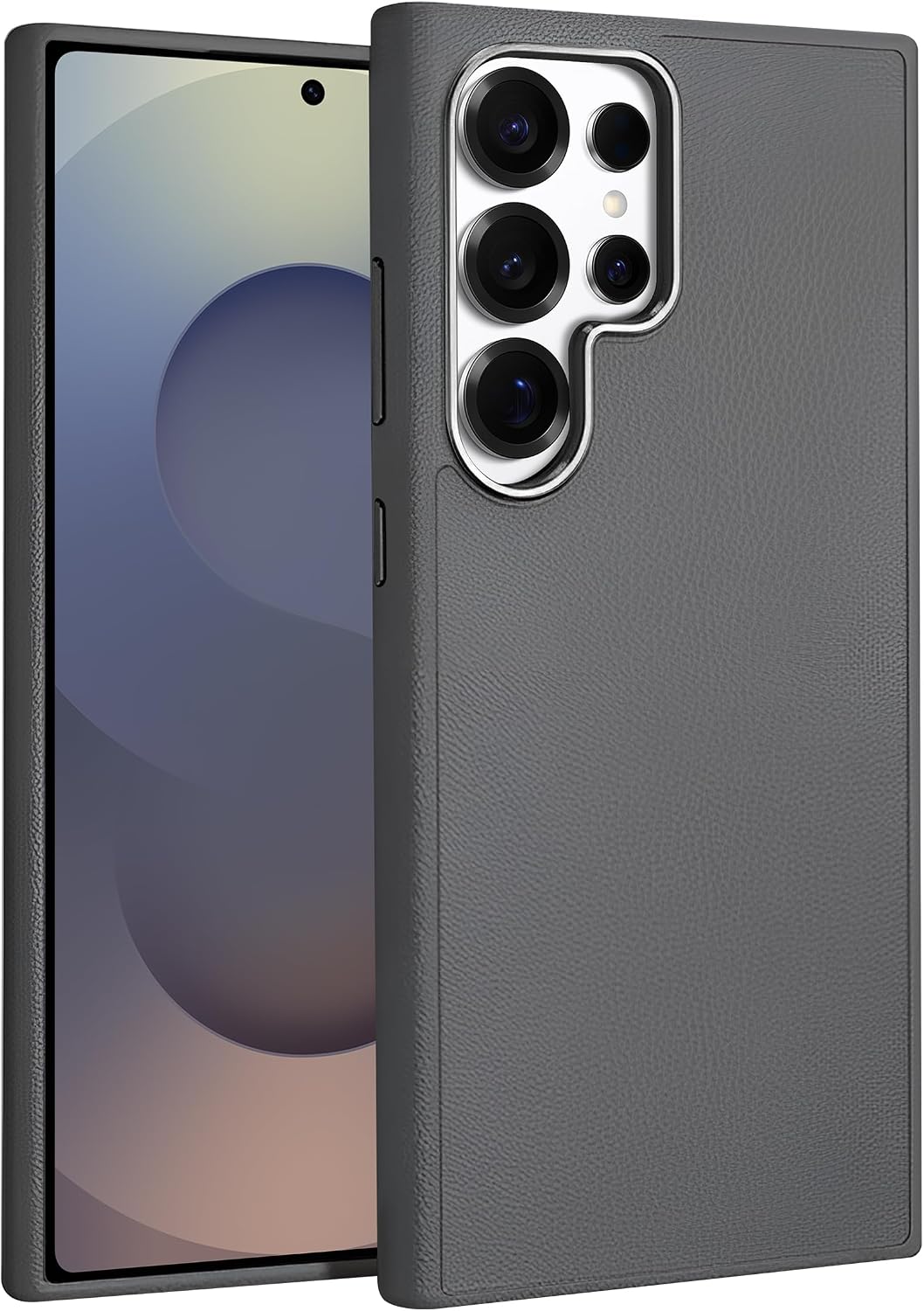 Leth Shield Series Fingerprint-Free Leather Look Silicone Case with Metal Keys and Metal Lens Frame for Teknoft Samsung Galaxy S25 Ultra Grey, Galaxy S25 Ultra