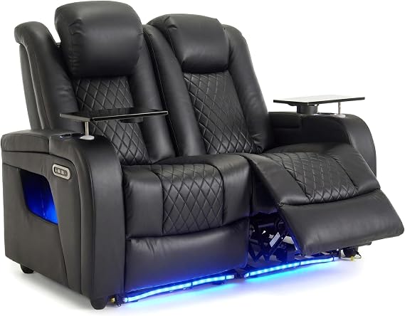 Airadlis Home Theater Seating Seats Dual Power Movie Theater Chairs Theater Recliner Sofa with 7 Colors Ambient Lighting, Lumbar Pillow, Side Pocket, Tray Table,Type-C USB Charge