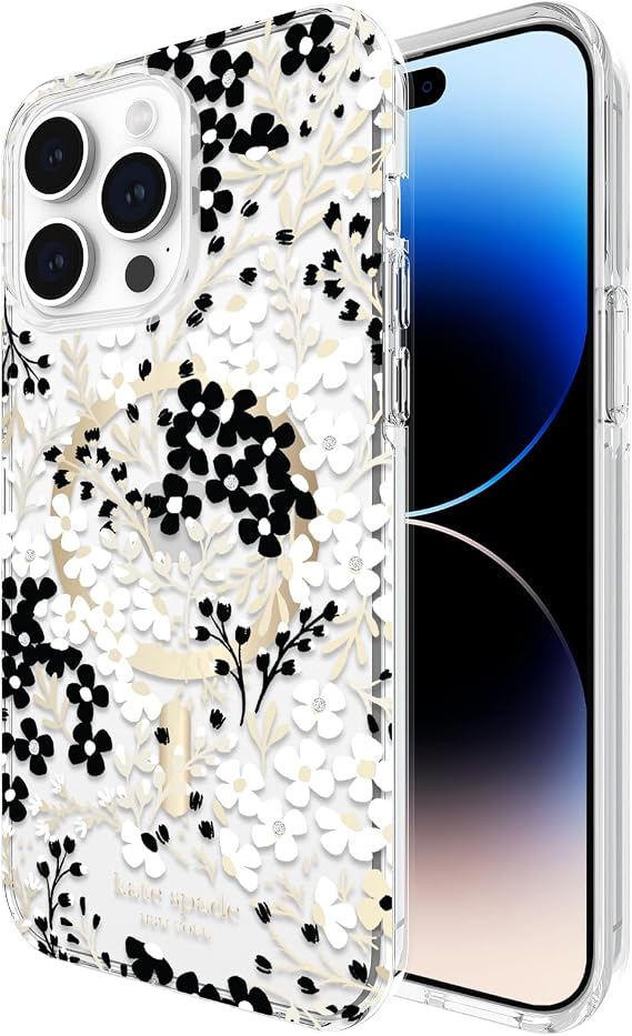 kate spade new york iPhone 14 Pro Max Case, Compatible with MagSafe - Multi Floral Black and White