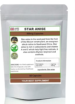 Star Anise Capsules 500mg- 100% Natural Pure no additives 60