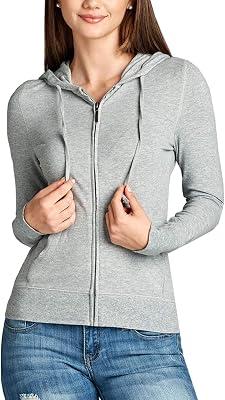 Active Basic Womens Basic Zip Up Hoodie, Heather Gray, Medium