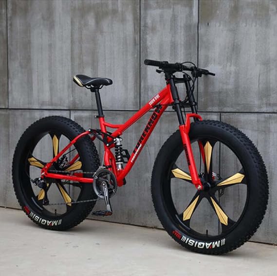 Men's Mountain Bike 26" 7/21/24/27 Speed Fat Tire Bike High Carbon Steel Frame Double Disc Brake System Off-Road Mountain Bike with Full Suspension