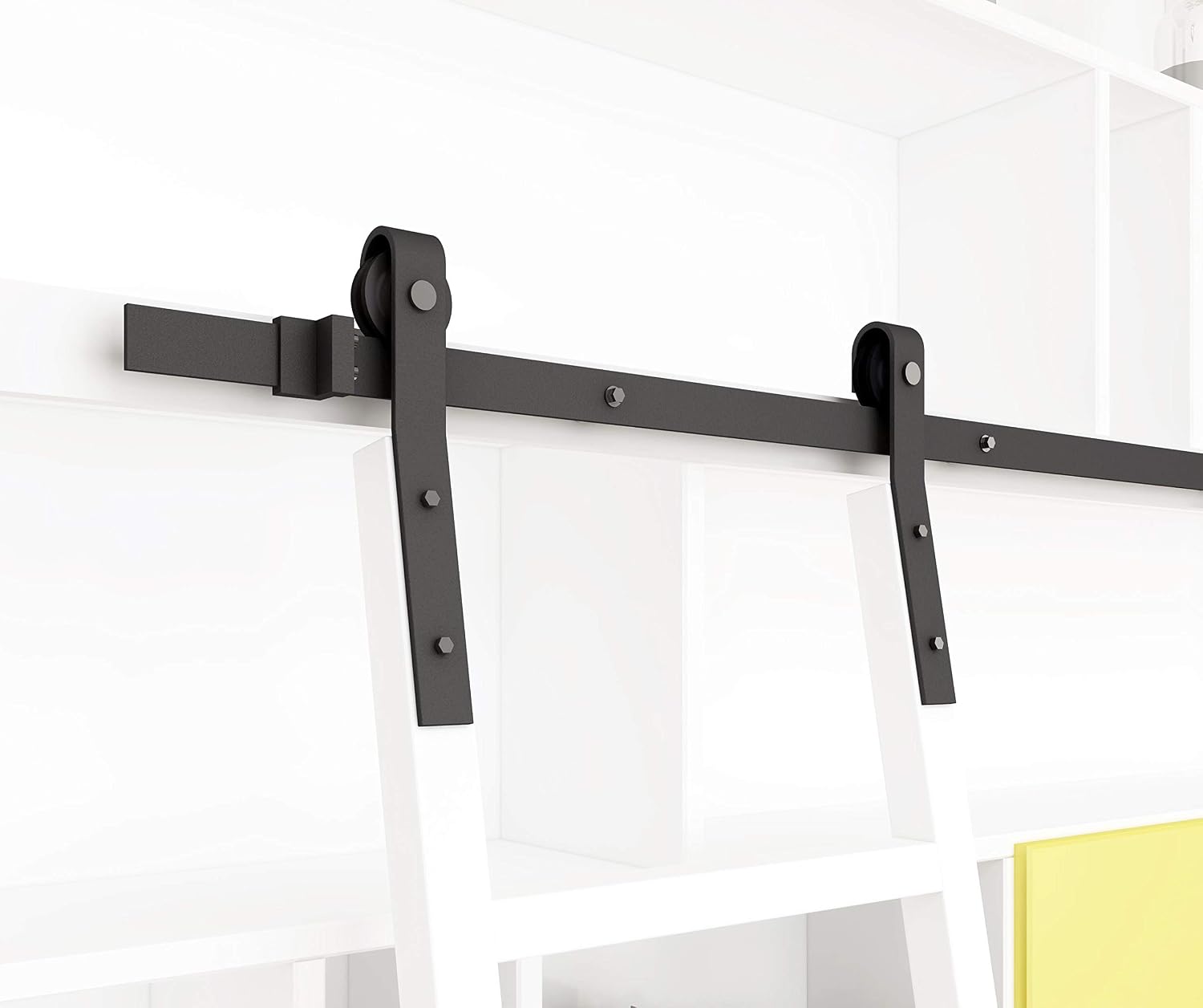 DIYHD 12FT Rustic Black Sliding Library Ladder HardwareNo Ladder