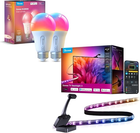 Govee TV Backlight 3 with Dual 4MP Lens Bundle LED Smart Light Bulbs