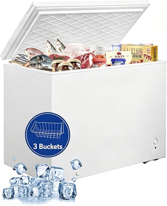 Smad Deep Chest Freezer 14.0 Cu. Ft. Large Freezer with Lock and 3 Removable Baskets, 4 wheels, Adjustable Thermostat, Low Noise, Garage Ready for Home, Kitchen, White
