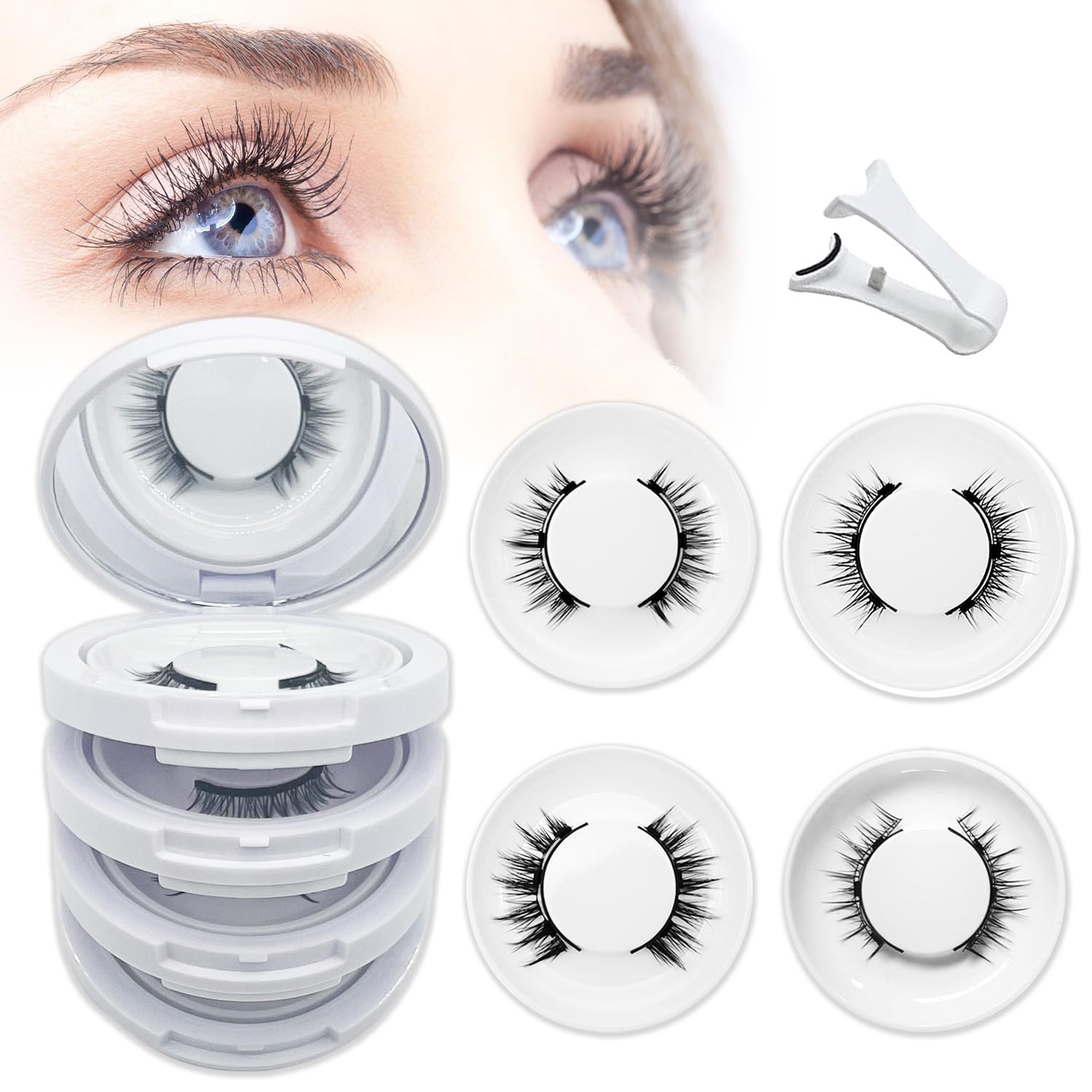 Elara Craft Magnetic Eyelashes,Magnetic Eyelashes with Applicator,Reusable Lashes Natural Look No Glue or Liner Needed,Upgraded Strong Lashes for Daily UseNaturalCamelliaDevliSimple