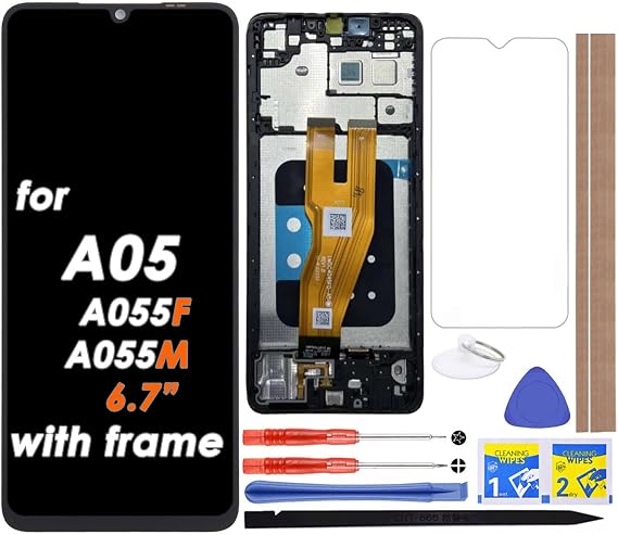 LCD Screen Replacement Touch Digitizer Display Assembly with Frame for Samsung Galaxy A05 A055 A055F A055M SM-A055F SM-A055M 6.7", Black