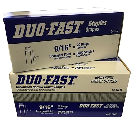 Duo-Fast 5418D 9/16-Inch by 20 Gauge 3/16 Crown Gold Staples (5,000 per Box) - Pack of 2 Boxes