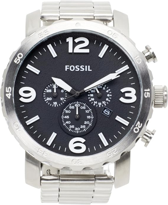 FOSSIL Nate Watch for Men, Quartz Chronograph Movement with Stainless Steel or Leather Strap