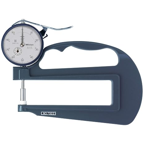 Mitutoyo 7322S Dial Thickness Gauge, Flat Anvil, Inch, 120mm Throat Depth, 0-1" Range, 0.001" Graduation, +/-0.002" Accuracy